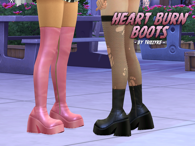 Heart Burn Boots custom content (CC) for Sims 4 by trillyke