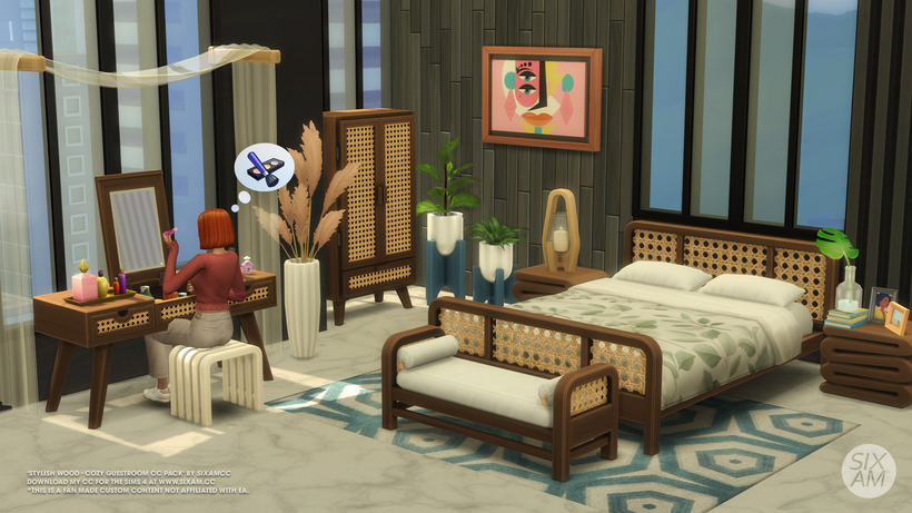 Stylish Wood - Cozy Guestroom (CC Pack for The Sims 4) Overview