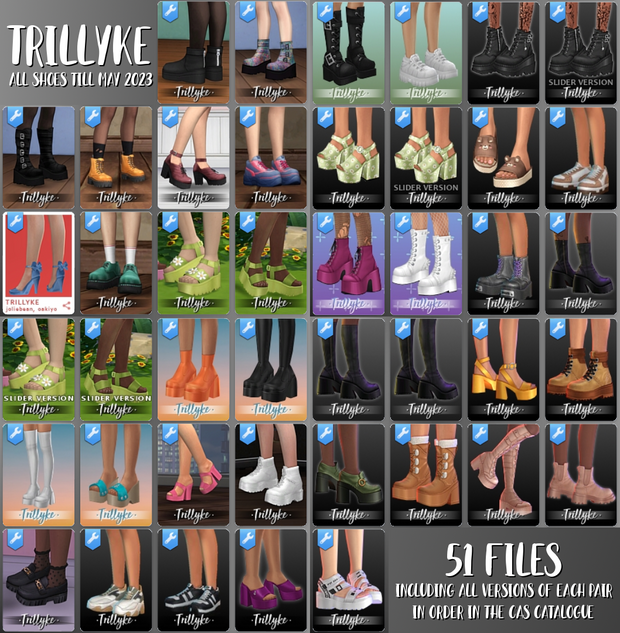 All Trillyke shoes till May 2023 custom content (CC) for Sims 4 by trillyke