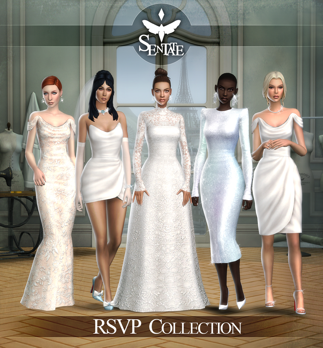 sims 4 bridesmaid dresses cc Ethereal Ivory Wedding Dress with 3D Floral Appliqués, Flutter Sleeves –  SELINADRESS
