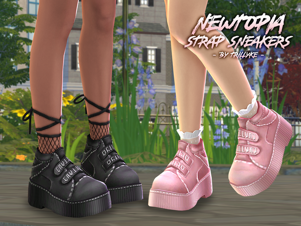 Newtopia Strap Sneakers custom content (CC) for Sims 4 by trillyke