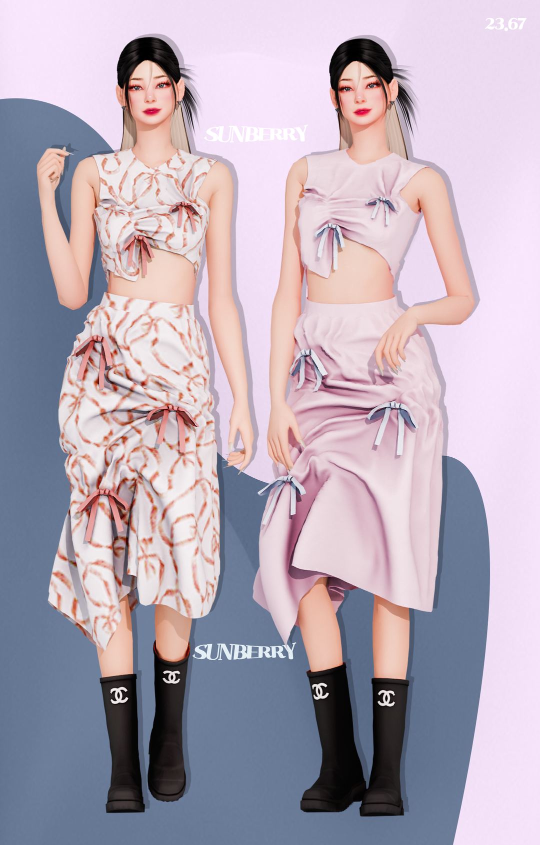 SUNBERRY]Shirring ribbon top & skirt 23.67(Early access