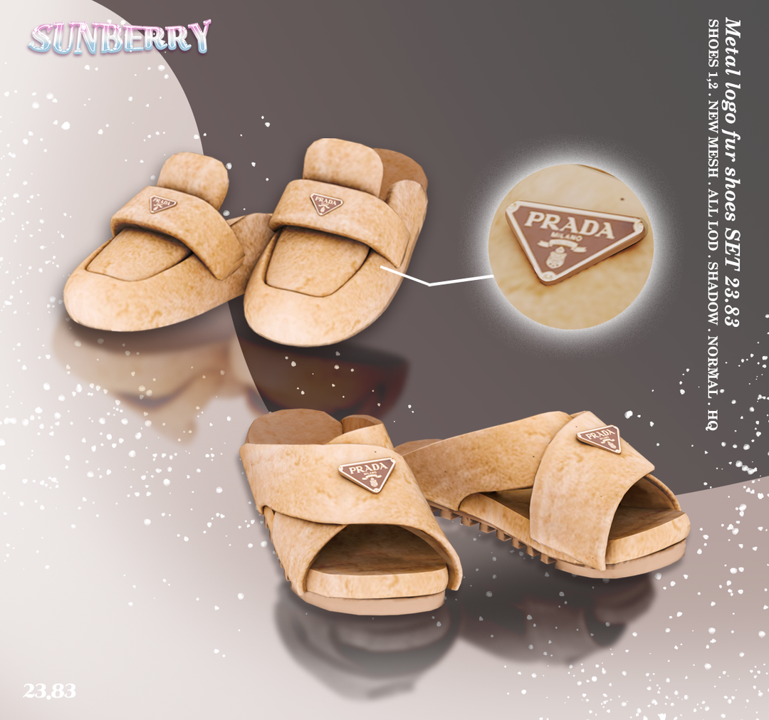 SUNBERRY]Metal logo fur mule& Sandals SET 23.83 (Early access